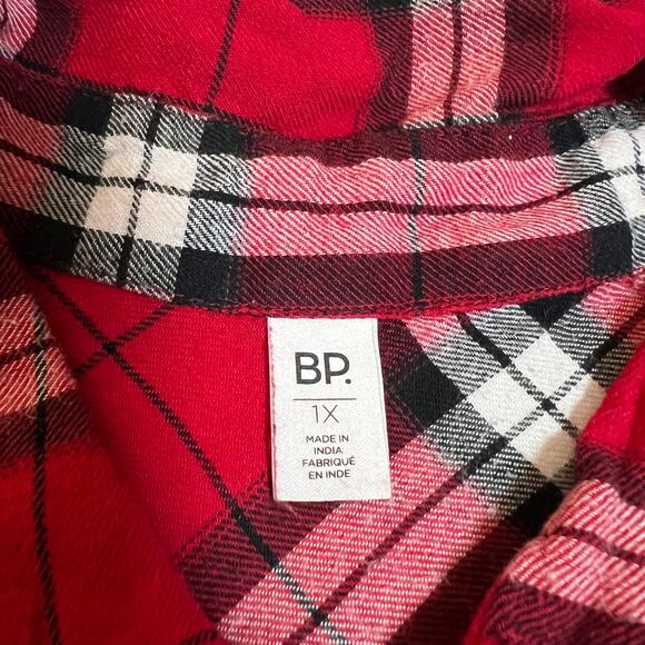 BP Plaid Lightweight Flannel Button Up Shirt Size 1X Holidays Classic Cabincore - Picture 4 of 9